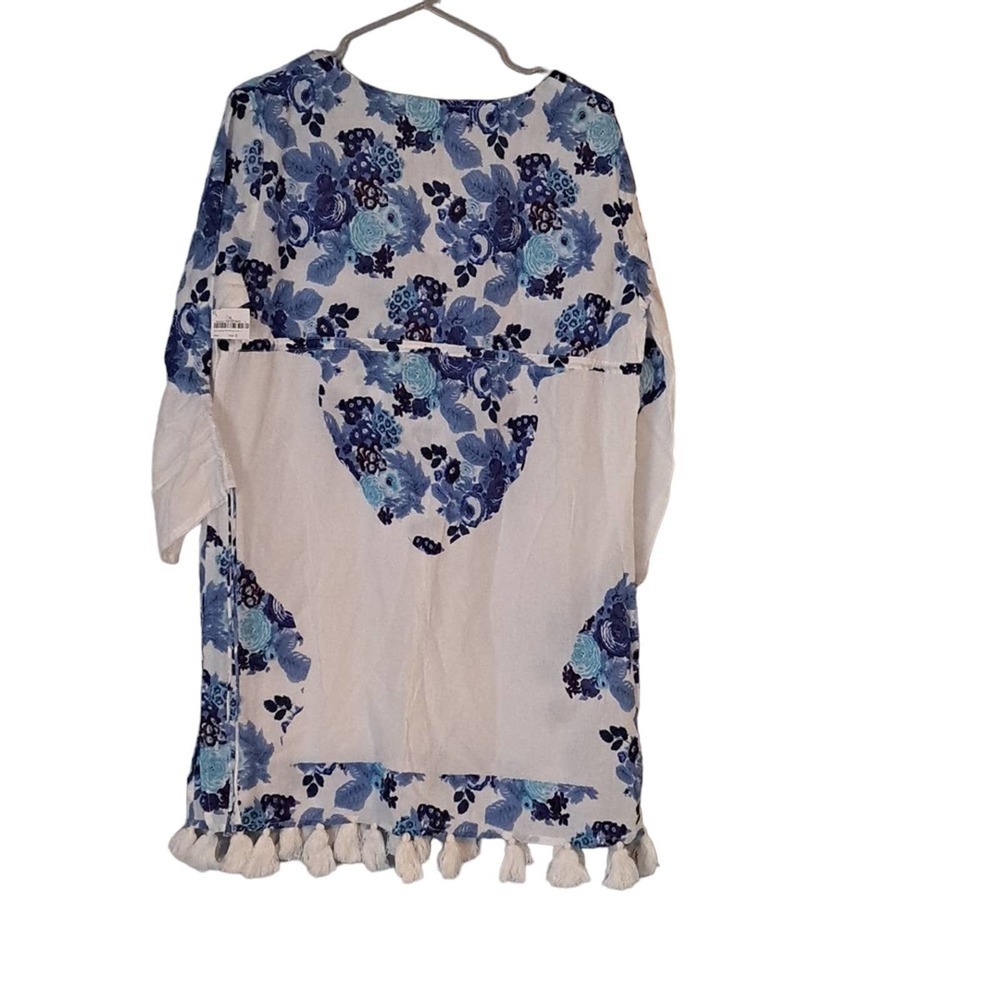 Moda Praia white and blue floral tunic/NWT Fringe Swim Cover - Picture 5 of 6
